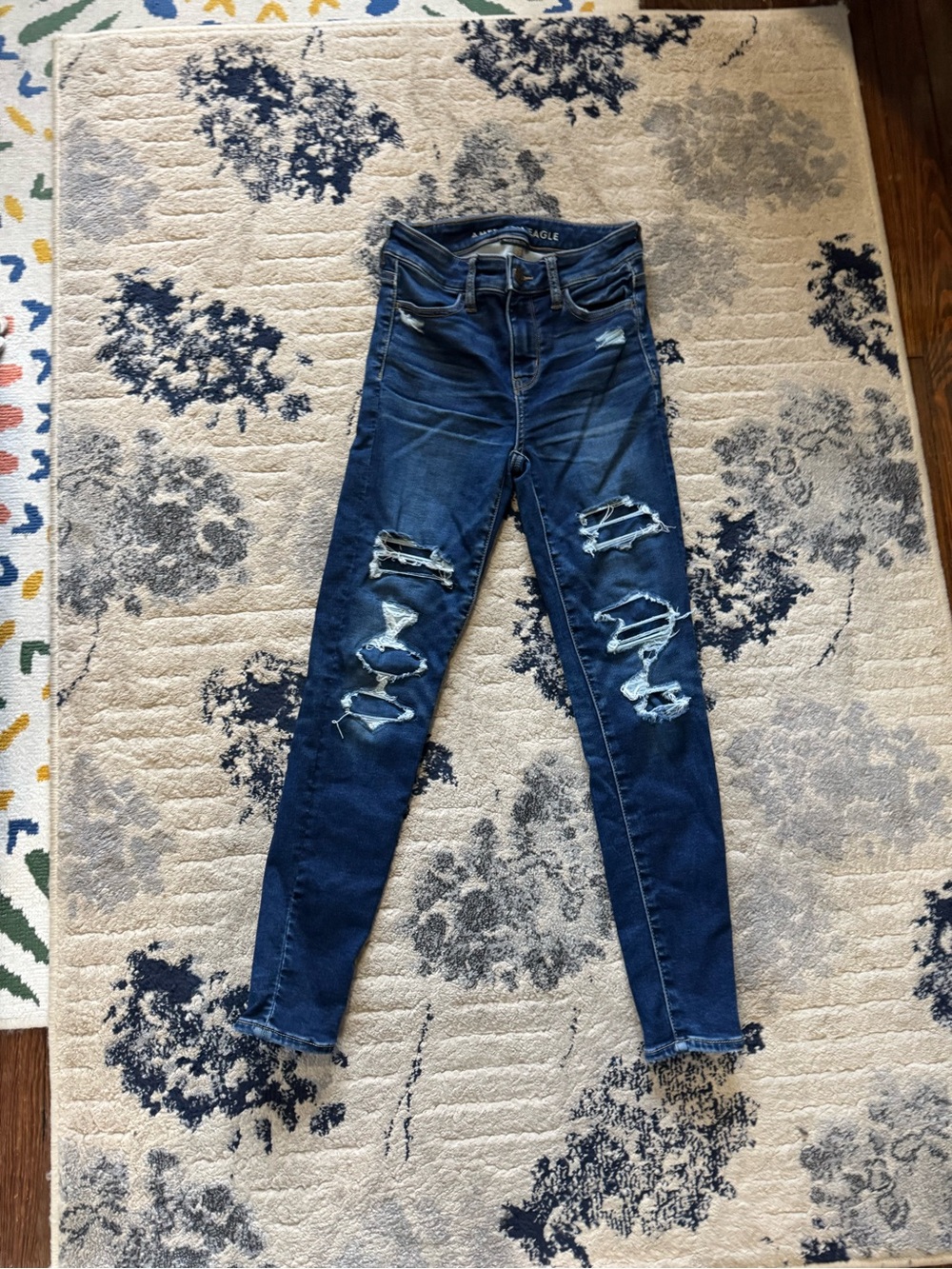 American Eagle Outfitters Dark Blue Ripped High-Rise Skinny Jeans